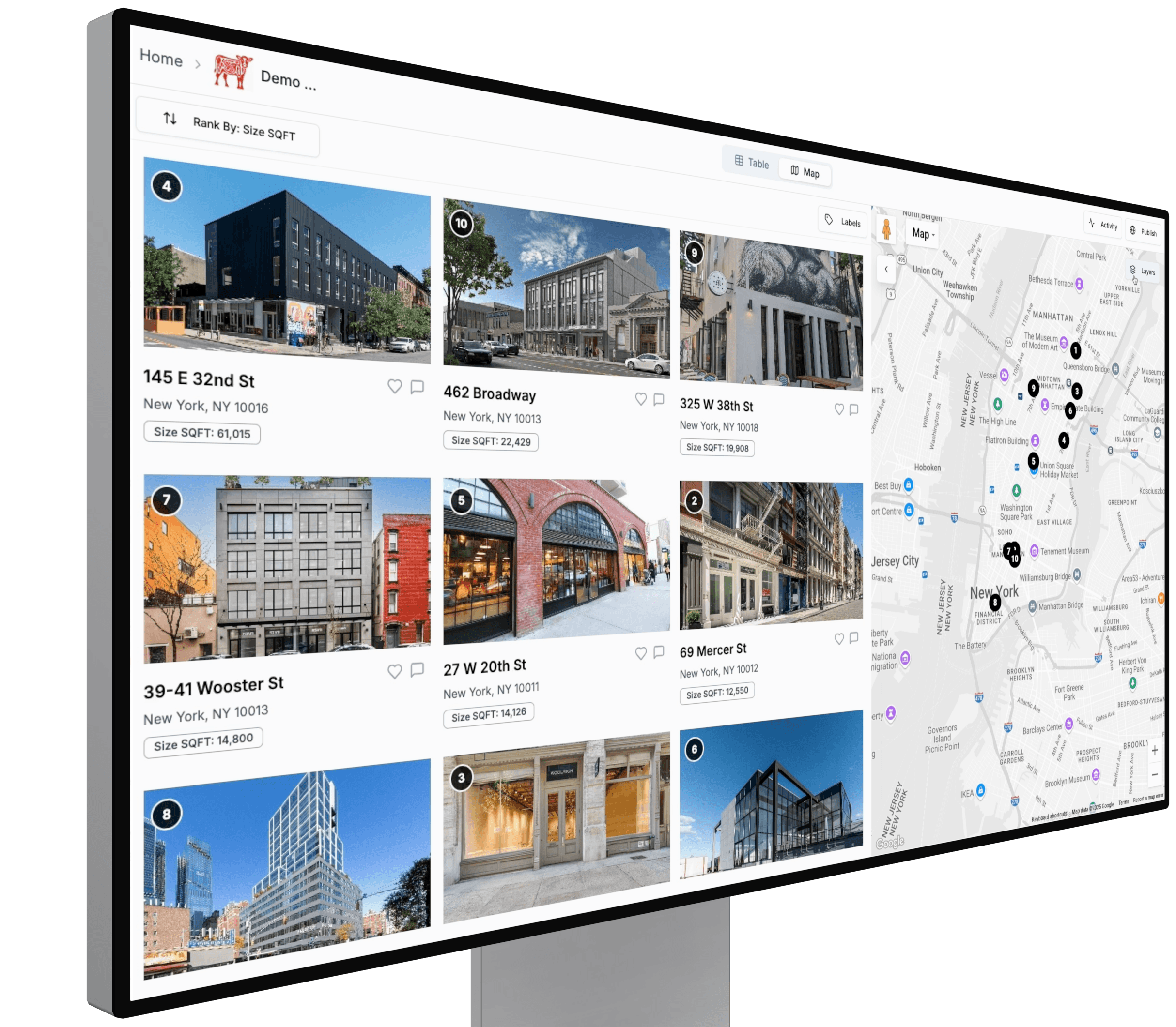 ClawBroker interface showing property survey grid